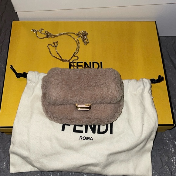 Preloved Fendi Nano baguette shearling leather charm crossbody - Picture 1 of 10
